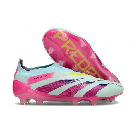 adidas Predator Elite Laceless FG Bleu Très Pâle Rose Lucide Jaune Semi Solaire