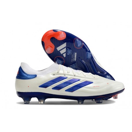 adidas Copa Pure II + Elite FG Cuir Blanc Ftwr Bleu Lucide Rouge Solaire