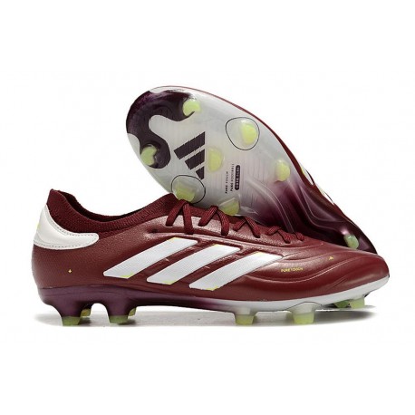 Chaussure adidas Copa Pure II + Elite FG Cuir Rouge Ombre Blanc Jaune Solaire Equipe