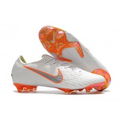 Nouveau Crampons de Football Nike Mercurial Vapor XII Elite FG Blanc Gris Métallique Orange Total